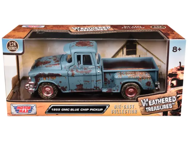 1955 GMC Blue Chip Pickup Truck Matt Blue (Rusted) "Weathered Treasures" Series 1/24 Diecast Model Car by Motormax #1