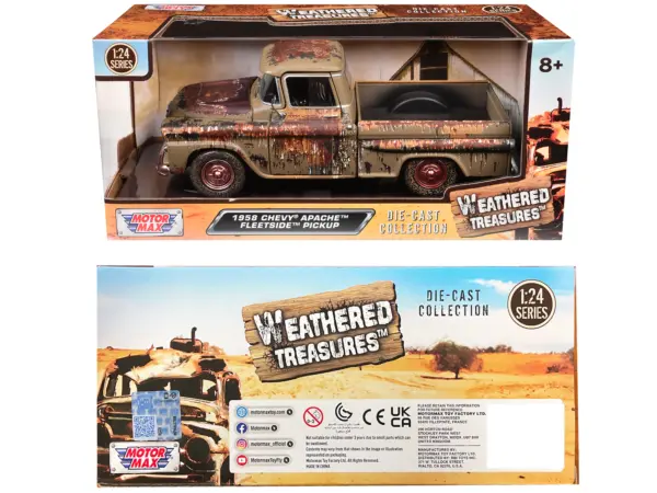 1958 Chevrolet Apache Fleetside Pickup Brown (Rusted) "Weathered Treasures" Series 1/24 Diecast Model Car by Motormax #3