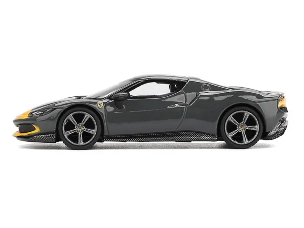 Ferrari 296 GTB Assetto Fiorano Grigio Scuro (Dark Gray) with Yellow Stripes 1/64 Diecast Model Car by BBR #2