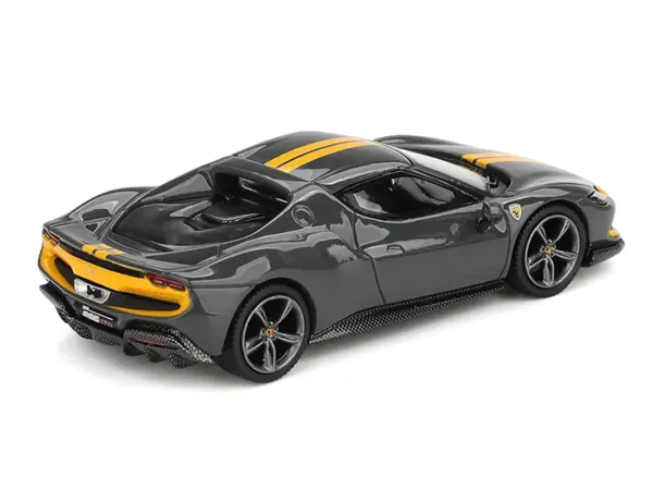 Ferrari 296 GTB Assetto Fiorano Grigio Scuro (Dark Gray) with Yellow Stripes 1/64 Diecast Model Car by BBR #3