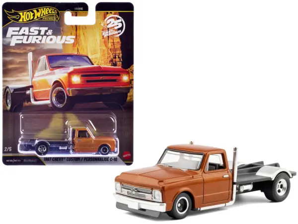1967 Chevrolet C-10 Custom Bedless Truck Orange Metallic "Furious 7" (2015) Movie "Fast & Furious" Series Diecast Model Car by Hot Wheels #1