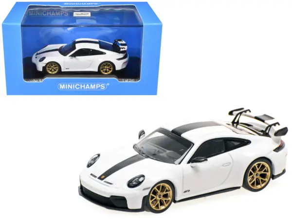2025 Porsche 911 (992.2) GT3 Weissach Package White with Carbon Stripe Limited Edition to 240 pieces Worldwide 1/64 Diecast Model Car by Minichamps #1