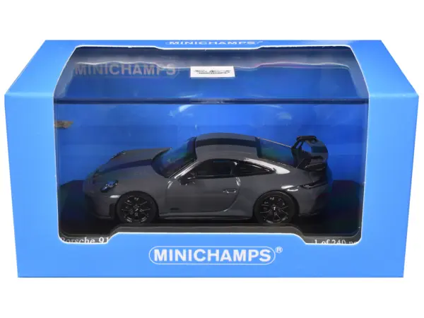 2025 Porsche 911 (992.2) GT3 Weissach Package Gray with Carbon Stripe Limited Edition to 240 pieces Worldwide 1/64 Diecast Model Car by Minichamps #3
