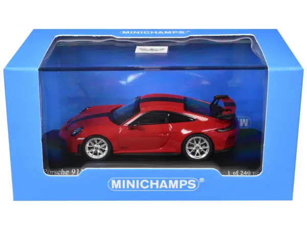 2025 Porsche 911 (992.2) GT3 Weissach Package Red with Carbon Stripe Limited Edition to 240 pieces Worldwide 1/64 Diecast Model Car by Minichamps #3