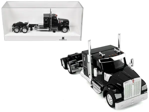Kenworth W990 with Flat Top Sleeper Cab Black 1/87 (HO) Plastic Model Car by HO Logistics #1