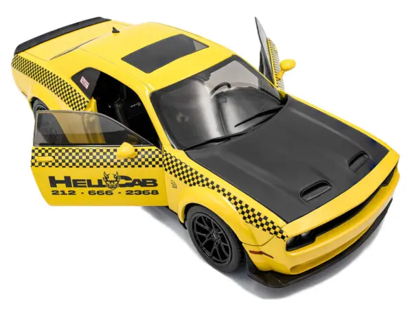 2023 Dodge Challenger SRT Hellcat Redeye Widebody Taxi "NYC Hellcab" Yellow with Black Hood and Graphics 1/18 Diecast Model Car by Solido #2