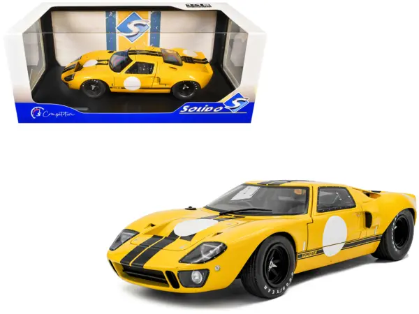 1968 Ford GT40 MK1 Yellow with Black Stripes "Competition" Series 1/18 Diecast Model Car by Solido #1
