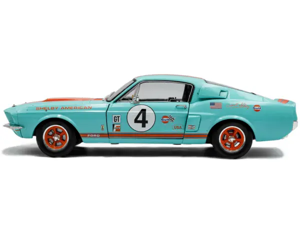 1967 Shelby GT500 #4 "Gulf Racing Tribute" Light Blue with Orange Stripes 1/18 Diecast Model Car by Solido #3