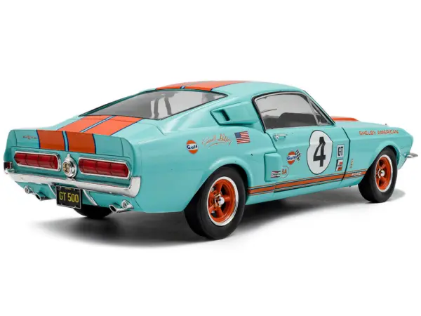 1967 Shelby GT500 #4 "Gulf Racing Tribute" Light Blue with Orange Stripes 1/18 Diecast Model Car by Solido #4