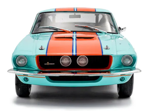 1967 Shelby GT500 #4 "Gulf Racing Tribute" Light Blue with Orange Stripes 1/18 Diecast Model Car by Solido #5