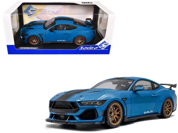 2024 Ford Shelby Mustang Super Snake Grabber Blue Metallic with Black Stripes 1/18 Diecast Model Car by Solido #1