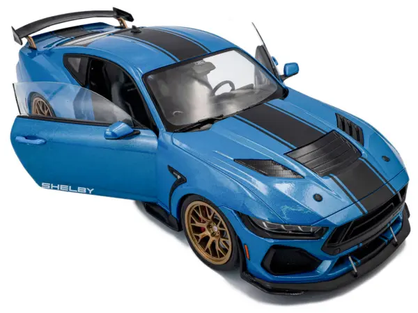 2024 Ford Shelby Mustang Super Snake Grabber Blue Metallic with Black Stripes 1/18 Diecast Model Car by Solido #2