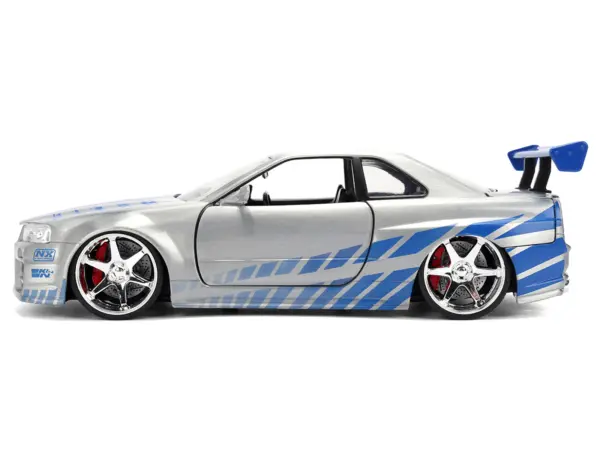 Brian's Nissan Skyline GT-R (R34) RHD (Right Hand Drive) Brush Finish  "2 Fast 2 Furious" (2003) Movie 25 Years of Fast & Furious Anniversary 1/24 by Jada #3