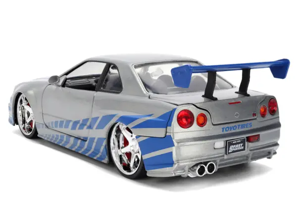 Brian's Nissan Skyline GT-R (R34) RHD (Right Hand Drive) Brush Finish  "2 Fast 2 Furious" (2003) Movie 25 Years of Fast & Furious Anniversary 1/24 by Jada #4