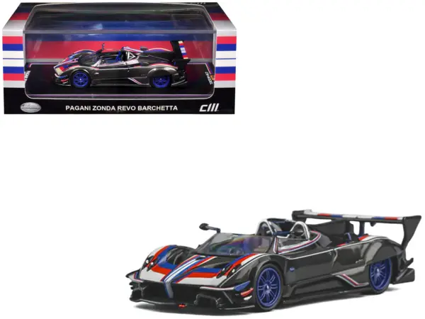 Pagani Zonda Revo Barchetta Carbon with Red White and Blue Stripes 1/64 Diecast Model Car by CM Model #1