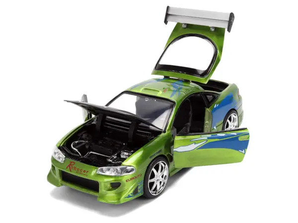 Brian's Mitsubishi Eclipse Green Brush Finish "The Fast and the Furious" (2001) Movie 25 Years of Fast & Furious Anniversary 1/24 Diecast Model Car by Jada #2