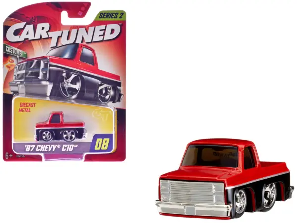 1987 Chevrolet C10 Pickup Truck Red Metallic and Black "Customs" Series 2 Diecast Model Car by CarTuned #1