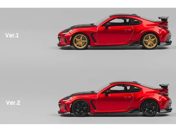 Subaru BRZ Varis Arising-1 RHD (Right Hand Drive) Red Metallic with Carbon Hood and Top and Extra Wheels 1/64 Diecast Model Car by CM Model #3