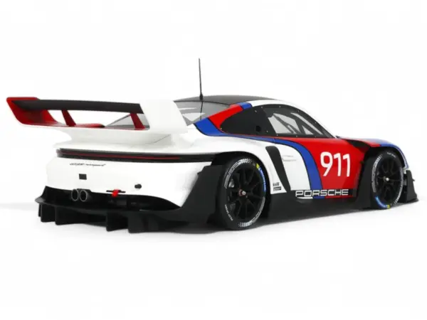 2023 Porsche 911 (992) GT3 R Rennsport White with Black Top and Red and Blue Graphics 1/18 Model Car by GT Spirit #5