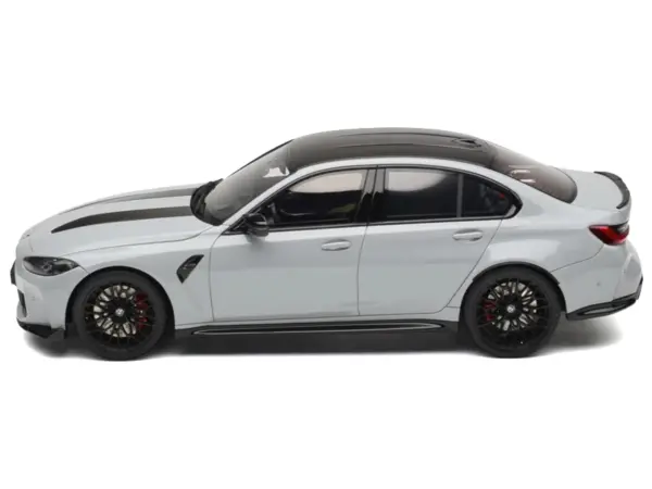 2024 BMW M3 CS M Brooklyn Gray Metallic with Black Top and Hood Stripes 1/18 Model Car by GT Spirit #2