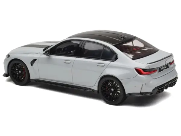 2024 BMW M3 CS M Brooklyn Gray Metallic with Black Top and Hood Stripes 1/18 Model Car by GT Spirit #3