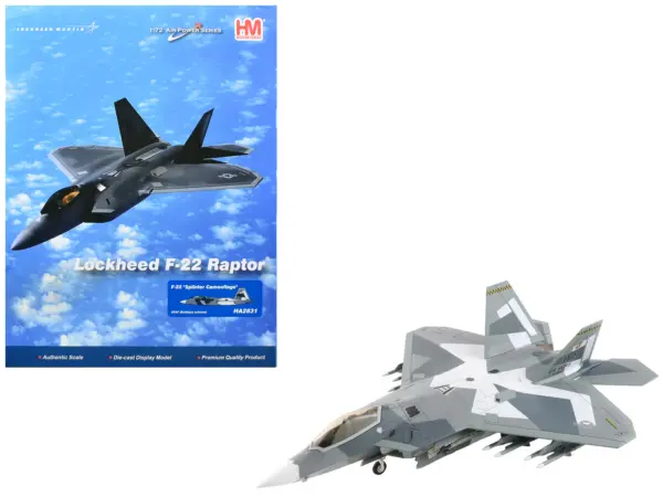 Lockheed F-22 Raptor Stealth Aircraft "Splinter Camouflage" United States Air Force "Air Power Series" 1/72 Diecast Model by Hobby Master #1