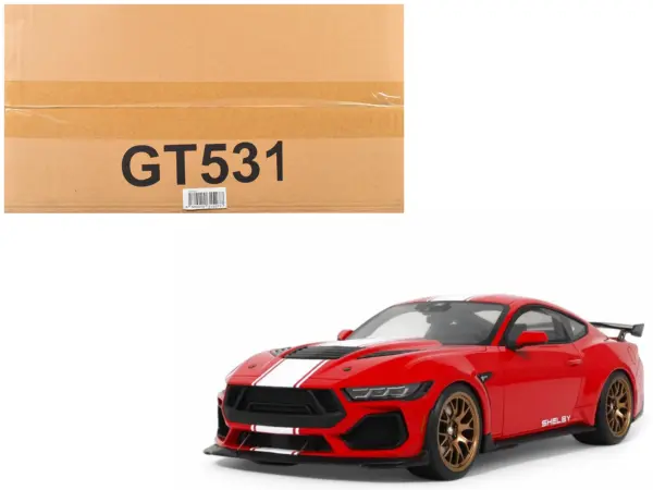 2025 Shelby Mustang Supersnake Race Red with White Stripes 1/18 Model Car by GT Spirit #1