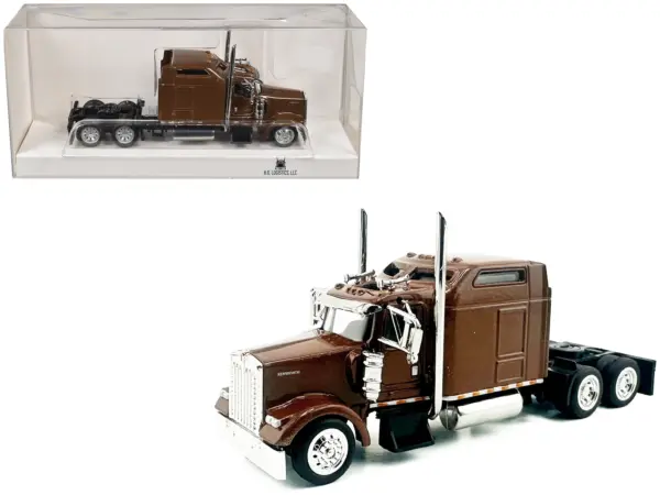 Kenworth W900L Truck Tractor with Sleeper Cab Brown Metallic 1/87 (HO) Scale Plastic Model Car by HO Logistics #1