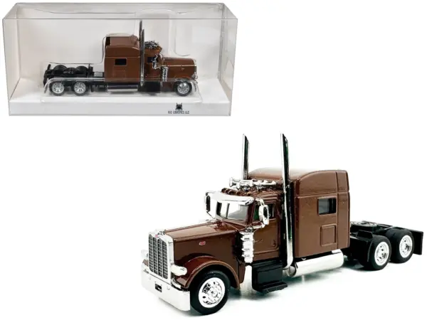 Peterbilt 389 Truck Tractor with Sleeper Cab Brown Metallic 1/87 (HO) Scale Plastic Model Car by HO Logistics #1