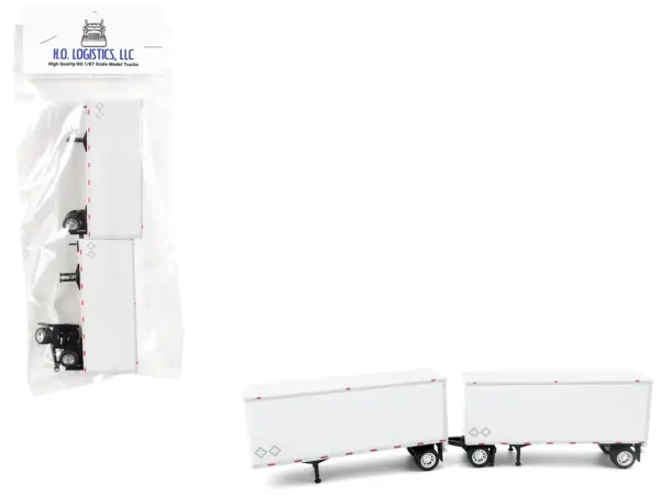 28' Dry Van Double Pup Trailers White Set of 2 pieces 1/87 (HO) Scale Plastic Model by HO Logistics #1