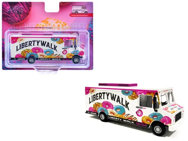 Food Truck "The LB Cafe Truck - Liberty Walk" White with Graphics 1/64 Diecast Model by American Diorama #1