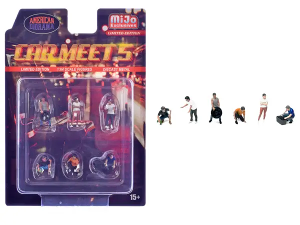 "Car Meet 5" 6 piece Diecast Figure Set Limited Edition for 1/64 Scale Models by American Diorama #1