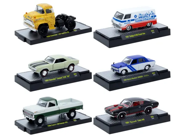 "Auto Meets" Set of 6 Cars IN DISPLAY CASES Release 93 Limited Edition 1/64 Diecast Model Cars by M2 Machines #1