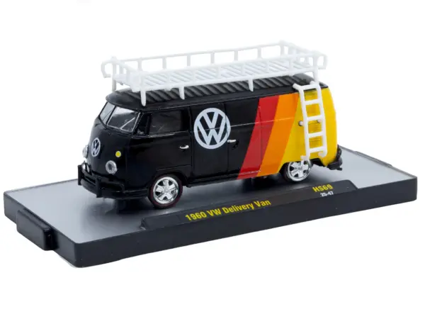 1960 Volkswagen Delivery Van Black with Stripes and White Roof Rack Limited Edition to 5280 pieces Worldwide 1/64 Diecast Model Car by M2 Machines #2