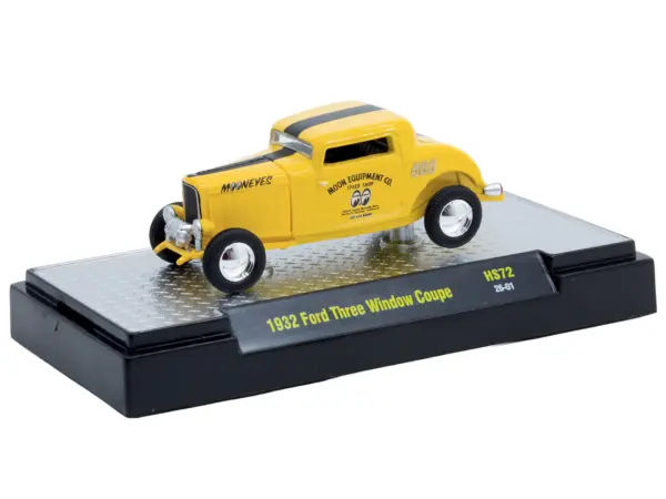 1932 Ford Three-Window Coupe "MoonEyes" Yellow with Black Stripe Limited Edition to 4400 pieces Worldwide 1/64 Diecast Model Car by M2 Machines #2