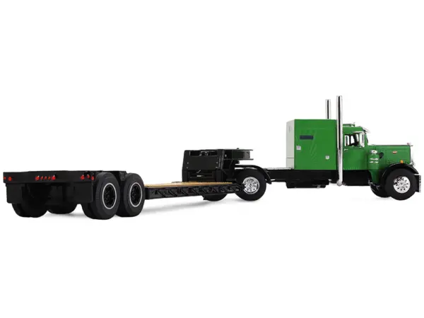 Peterbilt 351 with 60" Vintage Sleeper and Rogers Vintage Lowboy Trailer Green with Black Trailer 1/64 Diecast Model by DCP/First Gear #3
