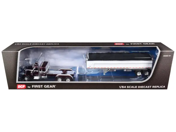 Peterbilt 351 with 36" Sleeper and 34' Wilson Pacesetter Grain Trailer Dark Cherry with White Stripes 1/64 Diecast Model by DCP/First Gear #3