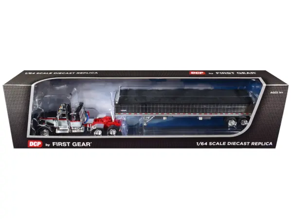 Kenworth W900A with 36" Sleeper and 43' Wilson Pacesetter Grain Trailer Black and Gray with Viper Red Stripes 1/64 Diecast Model by DCP/First Gear #3