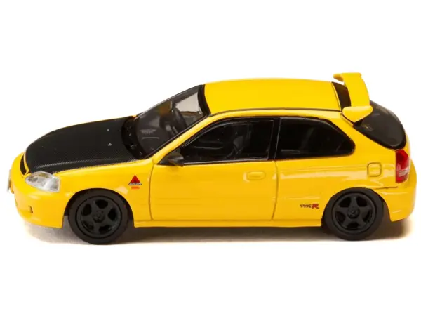 Honda Civic (EK9) RHD (Right Hand Drive) Yellow with Carbon Hood "Initial D" (1995-2013) Manga "Diorama Set Series" 1/64 Diecast Model car by Hobby Japan #2