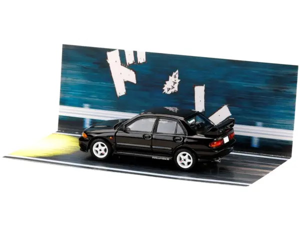 Mitsubishi Lancer RS Evolution III RHD (Right Hand Drive) Black "Initial D" (1995-2013) Manga "Diorama Set Series" 1/64 Diecast Model car by Hobby Japan #4