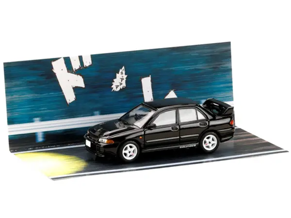 Mitsubishi Lancer RS Evolution III RHD (Right Hand Drive) Black "Initial D" (1995-2013) Manga "Diorama Set Series" 1/64 Diecast Model car by Hobby Japan #5