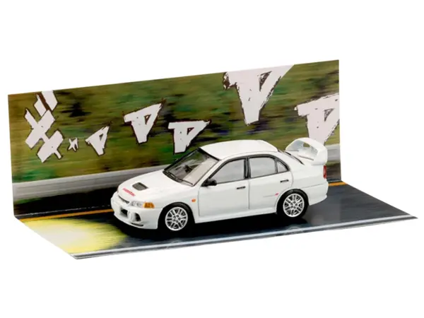 Mitsubishi Lancer RS Evolution IV RHD (Right Hand Drive) "MonStar" White "Initial D" (1995-2013) Manga "Diorama Set Series" 1/64 Diecast Model car by Hobby Japan #4