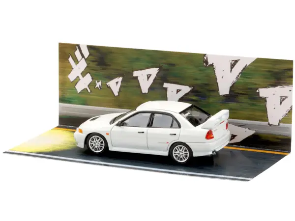 Mitsubishi Lancer RS Evolution IV RHD (Right Hand Drive) "MonStar" White "Initial D" (1995-2013) Manga "Diorama Set Series" 1/64 Diecast Model car by Hobby Japan #5