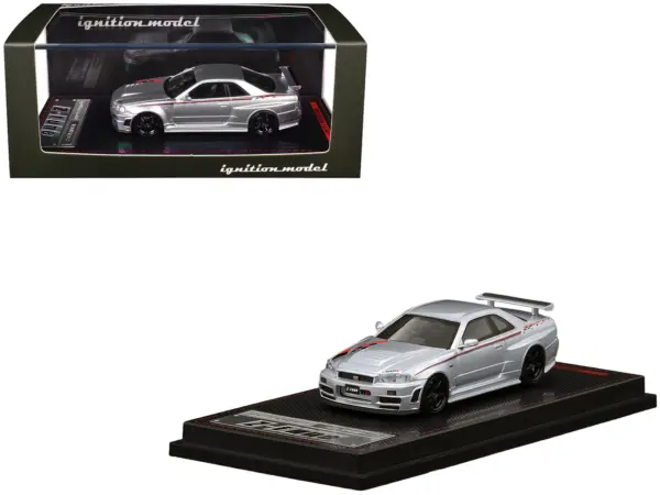 Nissan Skyline GT-R (BNR34) Z-Tune Nismo RHD (Right Hand Drive) Silver Metallic with Graphics 1/64 Diecast Model Car by Ignition Model #1