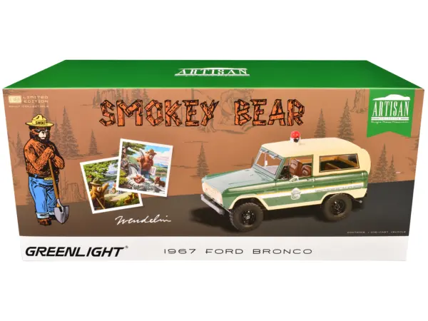 1967 Ford Bronco "Smokey Bear Forest Ranger" Green and Cream with White Stripes "Artisan Collection" 1/18 Diecast Model Car by Greenlight #3