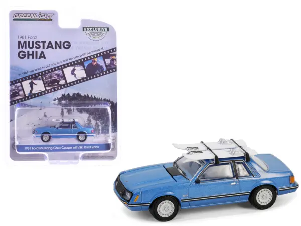 1981 Ford Mustang Ghia Coupe Blue Glow Metallic with Ski Roof Rack "Hobby Exclusive" Series 1/64 Diecast Model Car by Greenlight #1