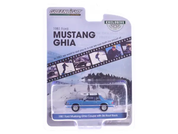 1981 Ford Mustang Ghia Coupe Blue Glow Metallic with Ski Roof Rack "Hobby Exclusive" Series 1/64 Diecast Model Car by Greenlight #3