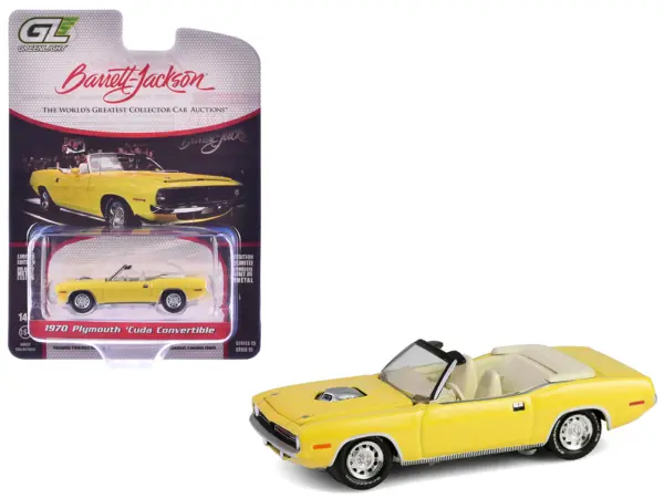 1970 Plymouth 'Cuda Convertible Yellow "Barrett-Jackson" Series 15 1/64 Diecast Model Car by Greenlight #1