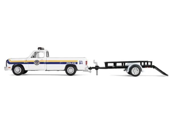 1990 Dodge Ram D250 Pickup Truck "Philadelphia PA Police Department" White with Stripes and Utility Trailer "Hot Pursuit Hitch & Tow" Series 1 1/64 Diecast Model Cars by Greenlight #2