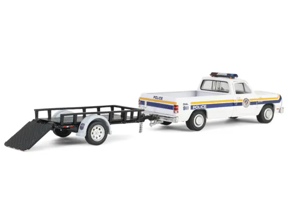 1990 Dodge Ram D250 Pickup Truck "Philadelphia PA Police Department" White with Stripes and Utility Trailer "Hot Pursuit Hitch & Tow" Series 1 1/64 Diecast Model Cars by Greenlight #3